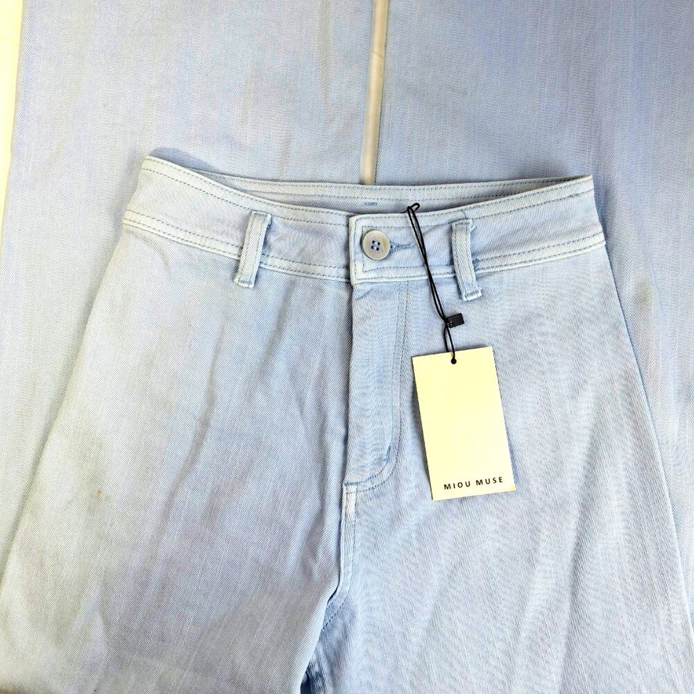 Miou Muse Jeans Wide Leg  Light Blue Raw Hem Size S 26 inch Waist - Picture 9 of 9